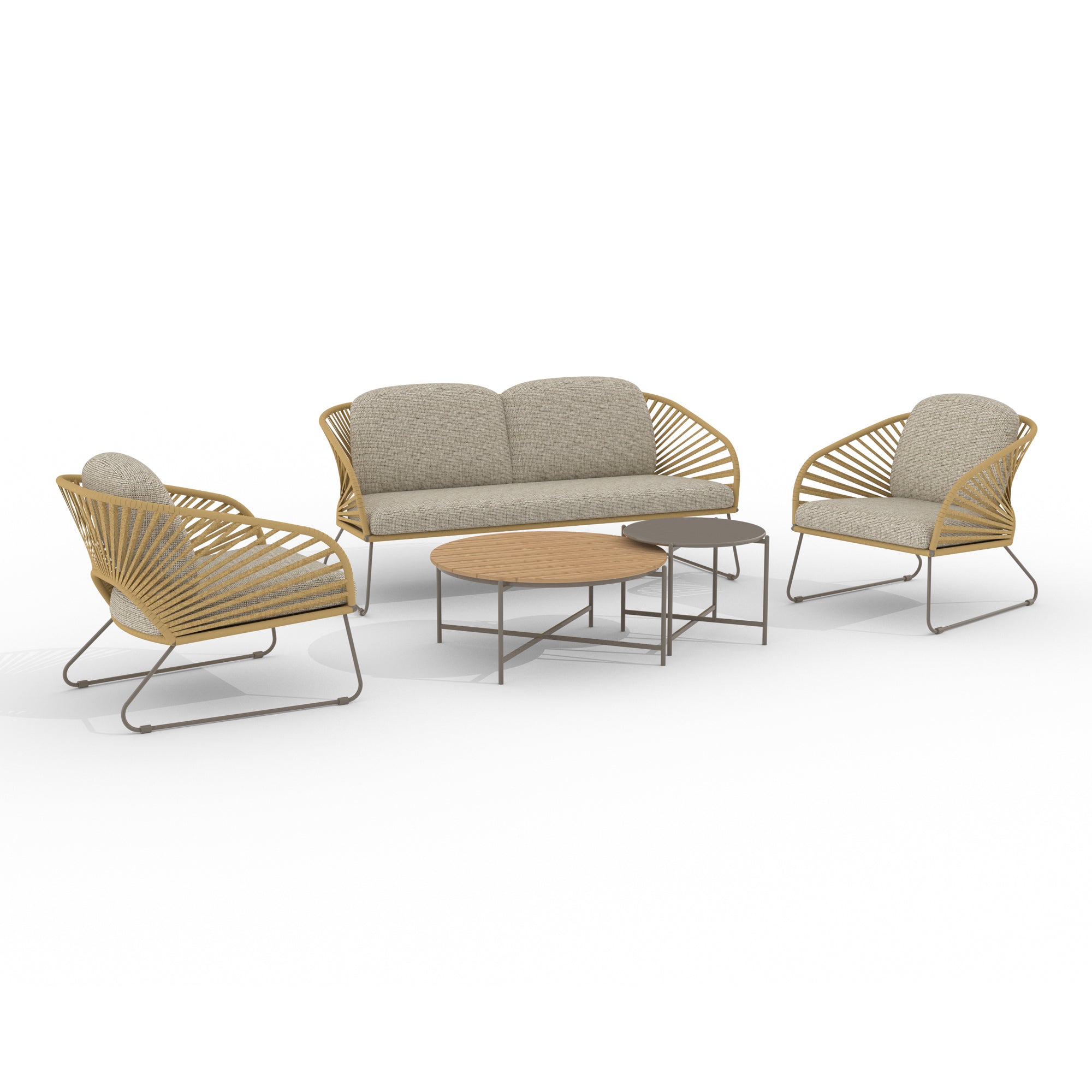 House Nordic - Novella Lounge Set – Beige & Sandkleurig – Inclusief Kussens – Staal & Polyester